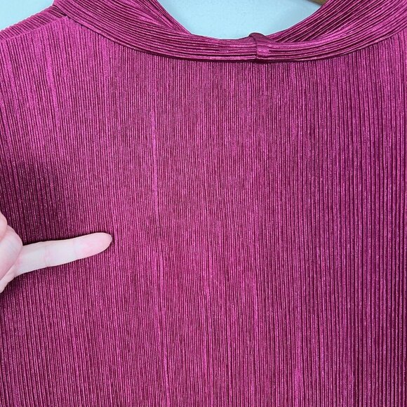 YAS Wrap Dress Womens Medium Wine Maxi Long Sleeve Ribbed V-Neck Slinky Stretch - Picture 11 of 13